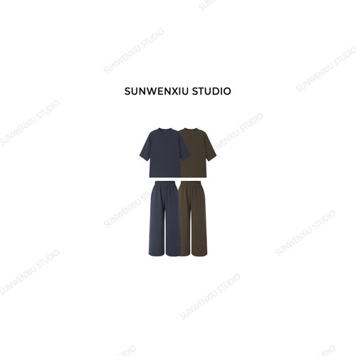 swx studio 七八套装 七分袖八分裤极简松弛感休闲卫衣套装232A