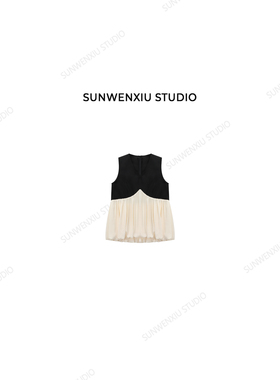 swx studio 小荷尖尖2.0 撞色拼接荷叶摆精致感无袖上衣6190B