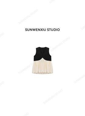 swx studio 小荷尖尖2.0 撞色拼接荷叶摆精致感无袖上衣6190B