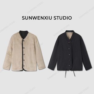 孙文秀studio自由切换2025年冬季简约休闲双面穿秋冬保暖毛毛外套
