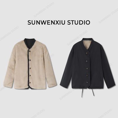 孙文秀studio自由切换2025年冬季简约休闲双面穿秋冬保暖毛毛外套