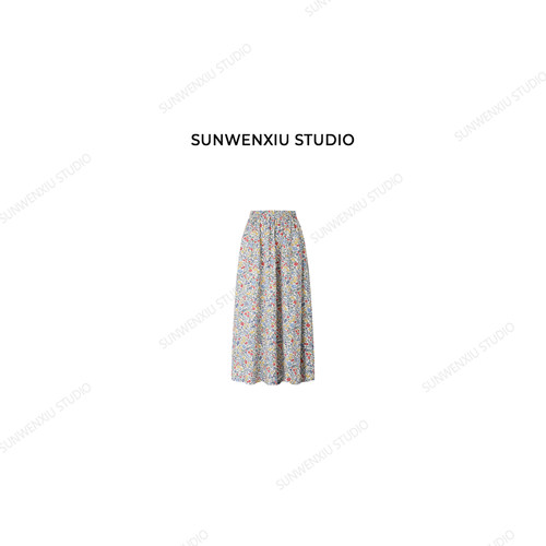 swx studio 莫奈花园 复活款花色超洋气100%棉松紧腰碎花裙2318B