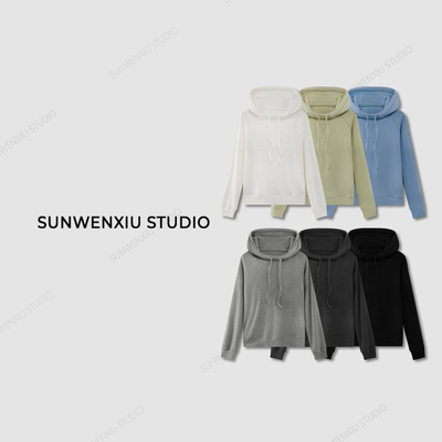 孙文秀studio奶柔帽衫多巴胺卫衣帽衫休闲黑色连帽卫衣女宽松百搭