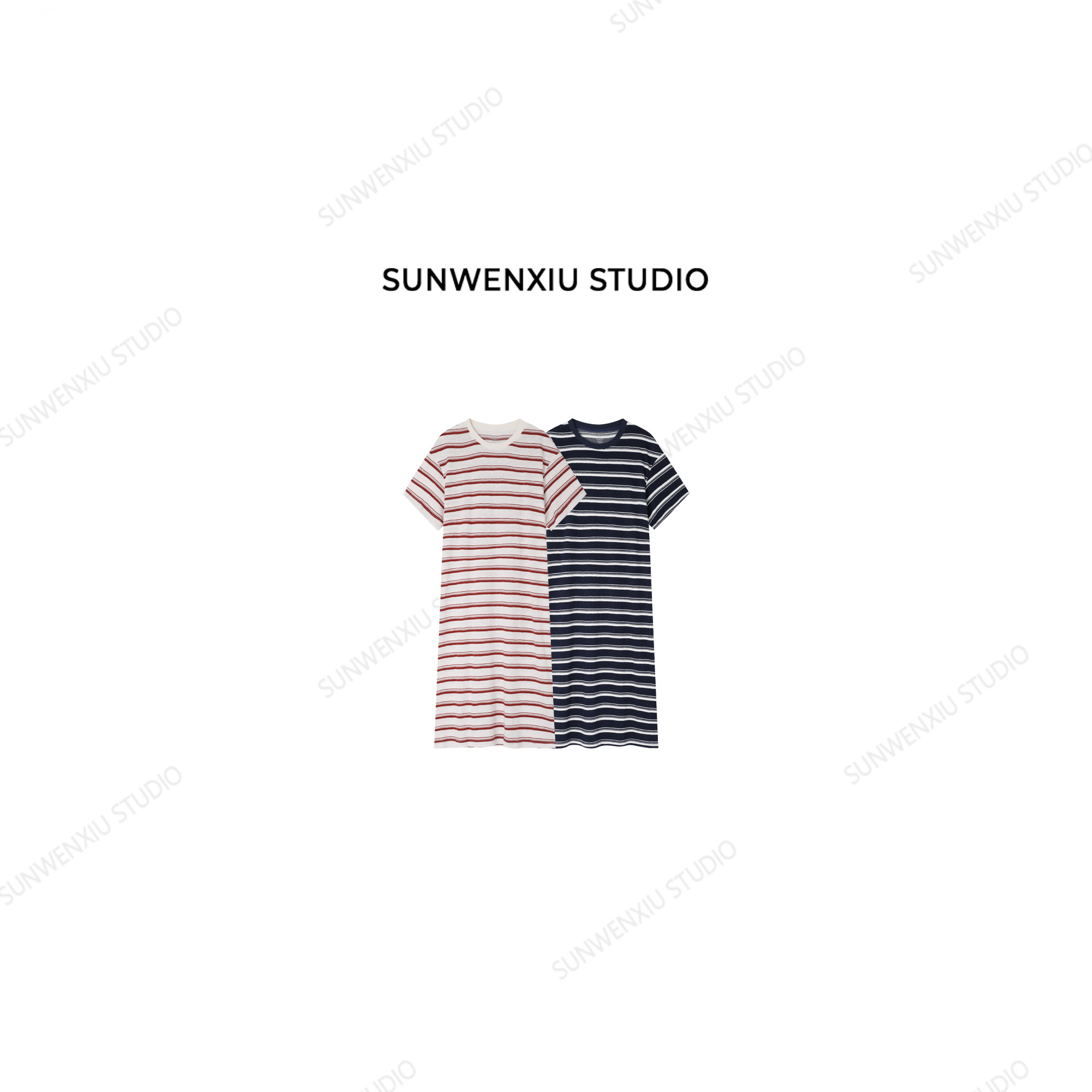 swx studio 松弛天菜 极简高品质大牌休闲宽松条纹T恤连衣裙559C