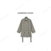 孙文秀studio冰美式 风衣100%全棉斜门襟立裁设计感风衣外套中长款