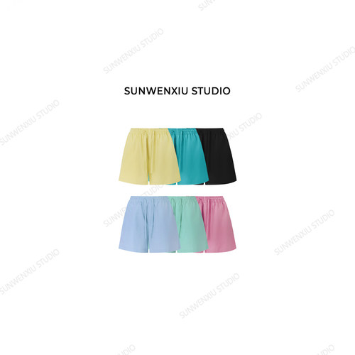 swx studio 沙滩短裤 100%全棉小A版百搭宽松夏季松紧腰短裤546C