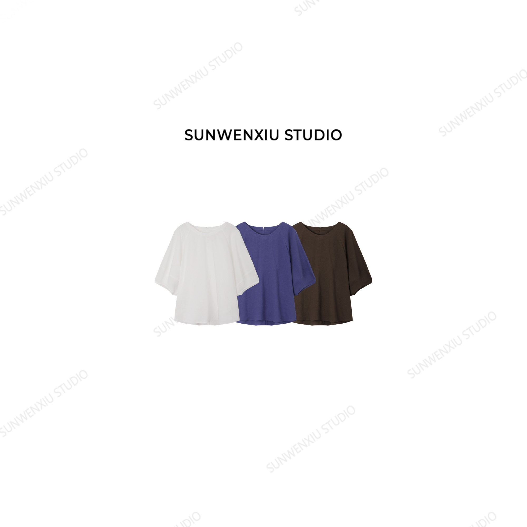 swx studio 花鼓麻衫 天丝亚麻立裁设计精致感夏季圆领衬衣505A