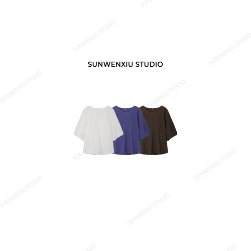 swx studio 花鼓麻衫 天丝亚麻立裁设计精致感夏季圆领衬衣505A