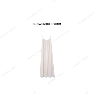 swx studio 岛屿假日 法式极简度假风天丝苎麻吊带慵懒长裙586A