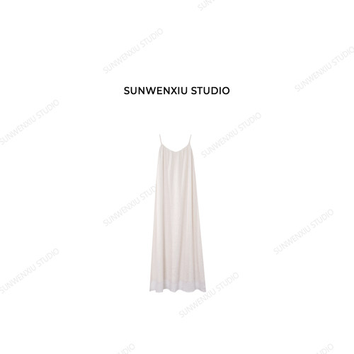 swx studio 岛屿假日 法式极简度假风天丝苎麻吊带慵懒长裙586A