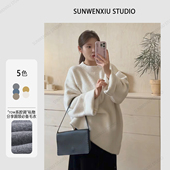 swx 极简风 羊毛套头毛衣针织圆领阔版 studio row系腔调长袖