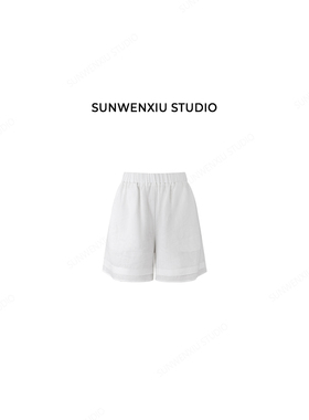 swx studio 麻系列 100%亚麻有衬不透拼接设计松紧腰百搭短裤613B