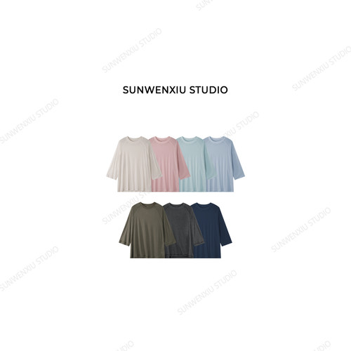 swx studio 粉底t2.0 莱赛尔八分袖裸感超轻薄微透感夏季T恤437B