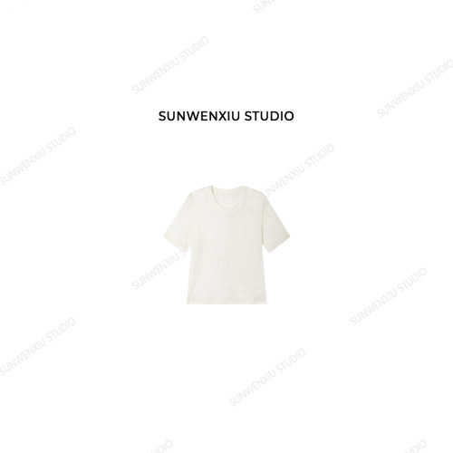 swx studio 柔柔T 法式立体提花微透感清新淡雅短袖圆领T恤388B