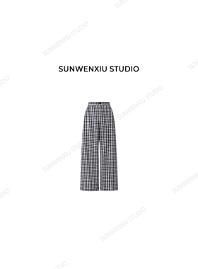 swx studio 格子裤 100%全棉复古黑白格宽松直筒后松紧休闲裤369C