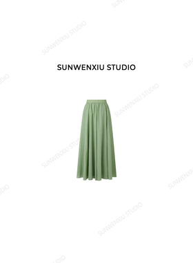 swx studio 青青 天丝棉超大摆夏日清新少女感绿色松紧腰半裙273A