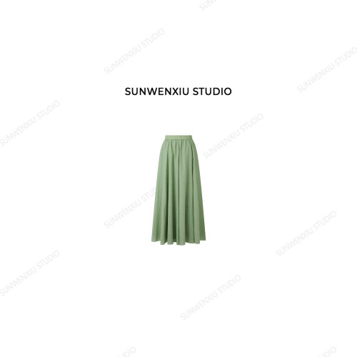 swx studio 青青 天丝棉超大摆夏日清新少女感绿色松紧腰半裙273A