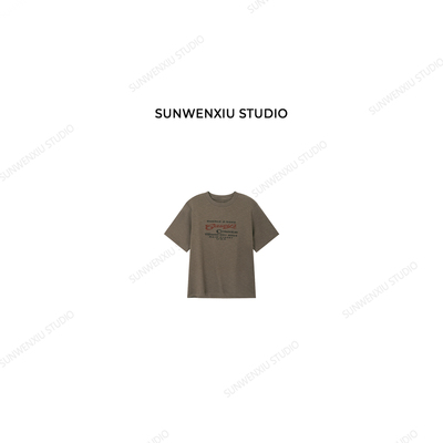 swx studio 冰摩卡 美式复古字母印花休闲圆领百搭T恤511B