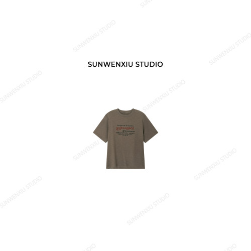 swx studio 冰摩卡 美式复古字母印花休闲圆领百搭T恤511B