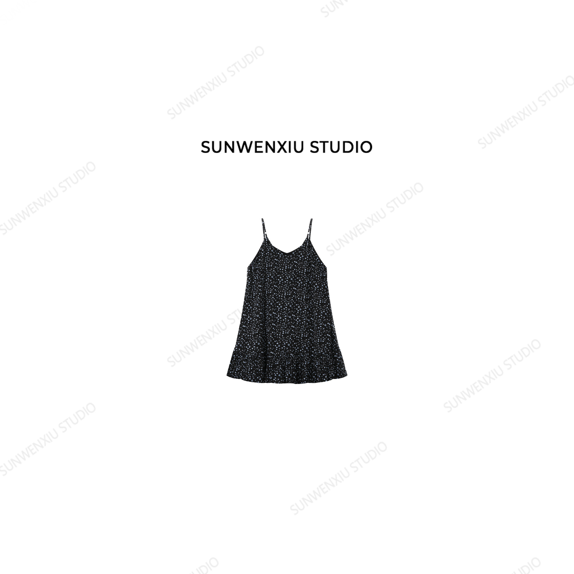 swx studio 微风蓝调 韩系减龄碎花可叠穿无袖短款吊带裙283A图片