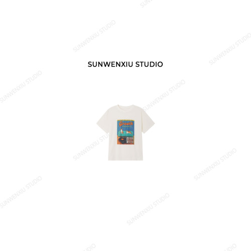 swx studio 猫咪T 夏季简约休闲复古彩色数码印花圆领短袖T恤509B