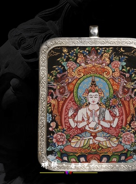 随身微唐手绘小唐卡四臂随身吊坠