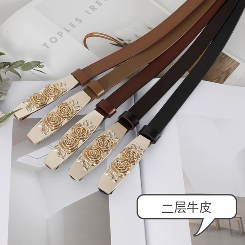 玫瑰花大衣装饰ins细款真皮腰带