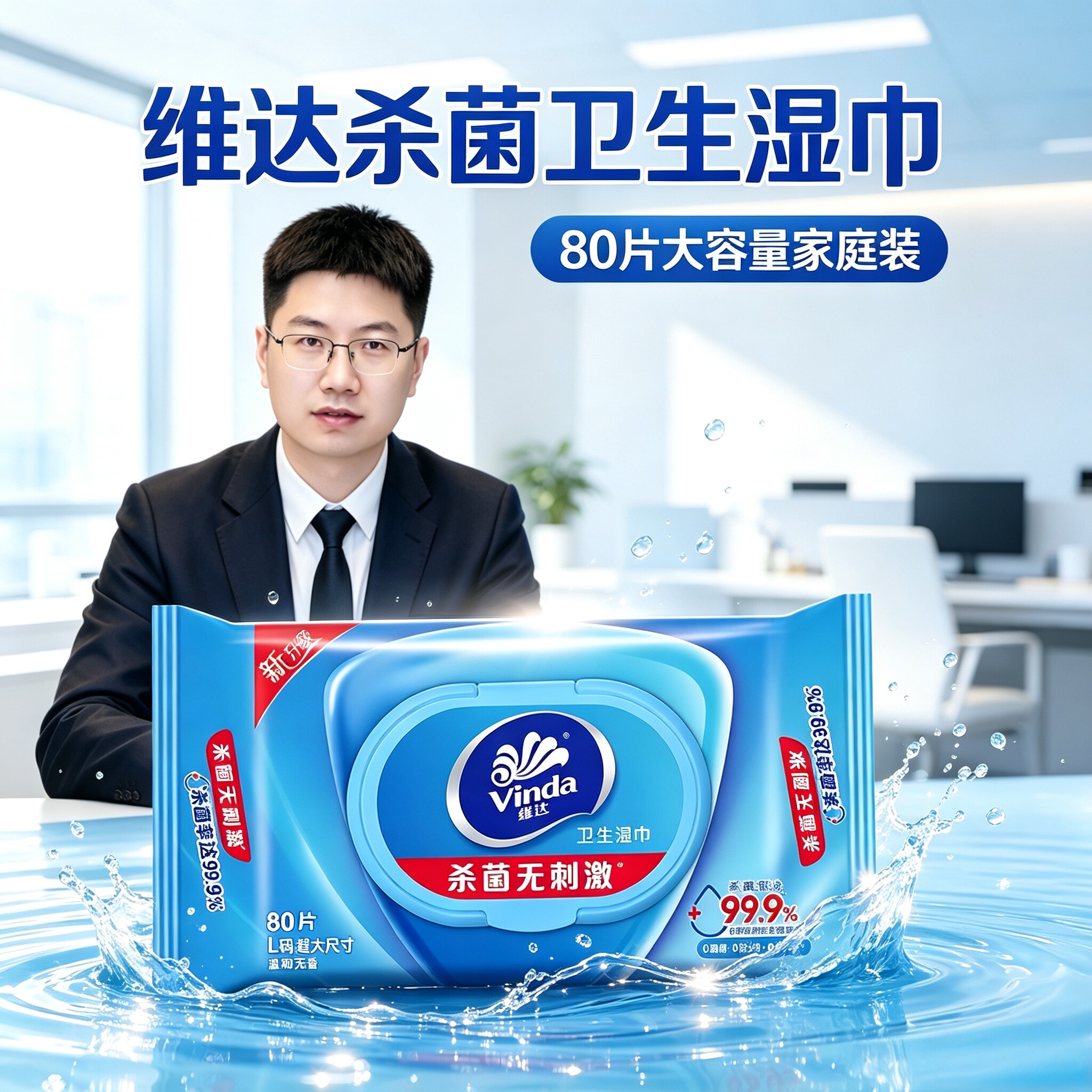 维达杀菌消毒卫生湿巾纸80片大号