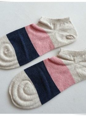 RIME韵魅花纱横条纹隐形船袜低帮情侣浅口棉袜男1O34232女1O33334