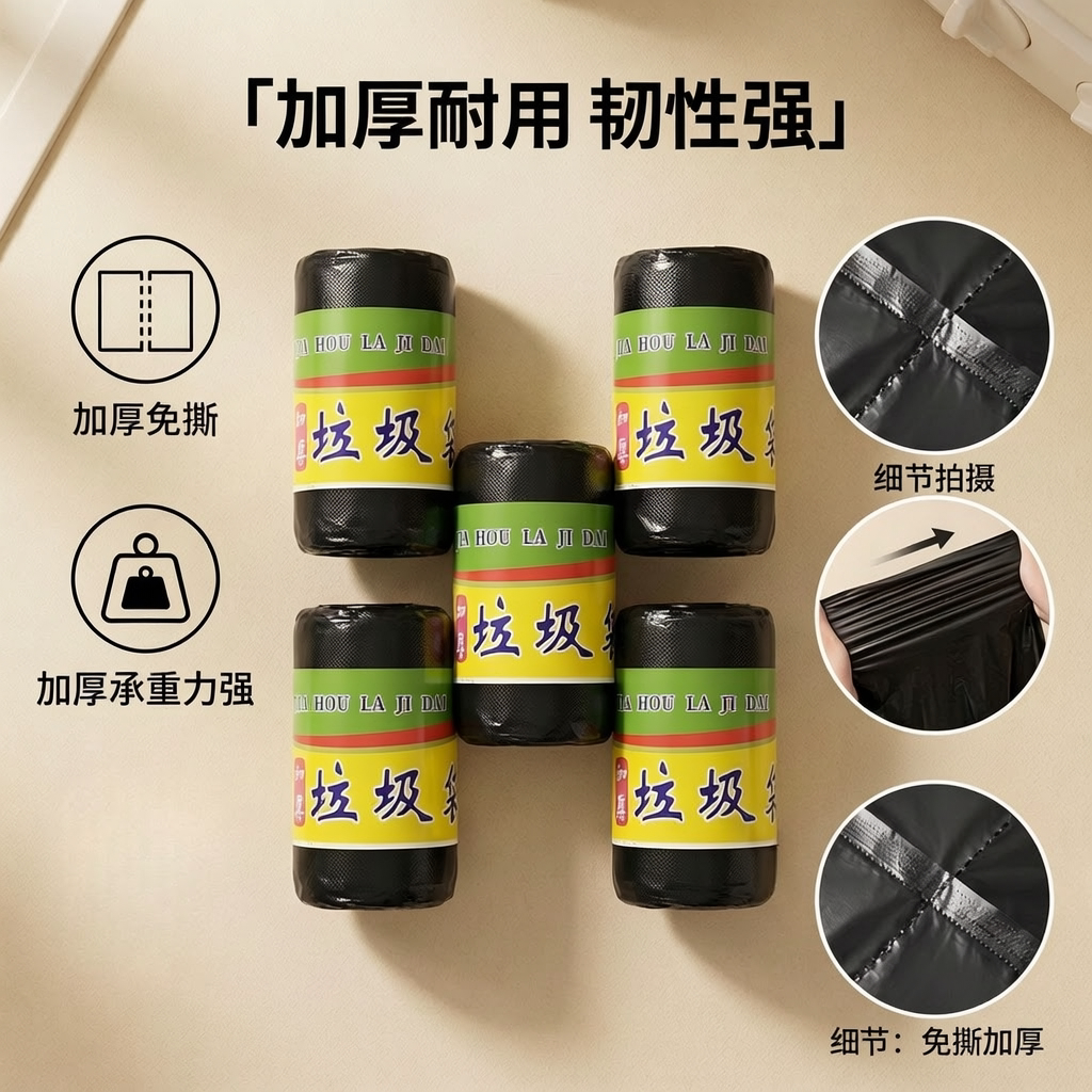 加厚垃圾袋60x80大号批发黑色清洁家用商用餐饮酒店40L卷装塑料袋
