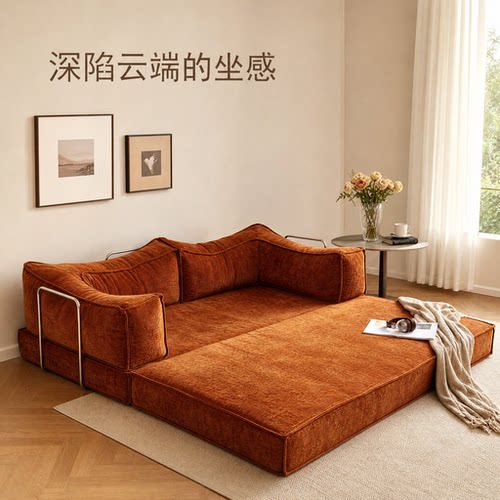 中古风小户型折叠两用布艺沙发床