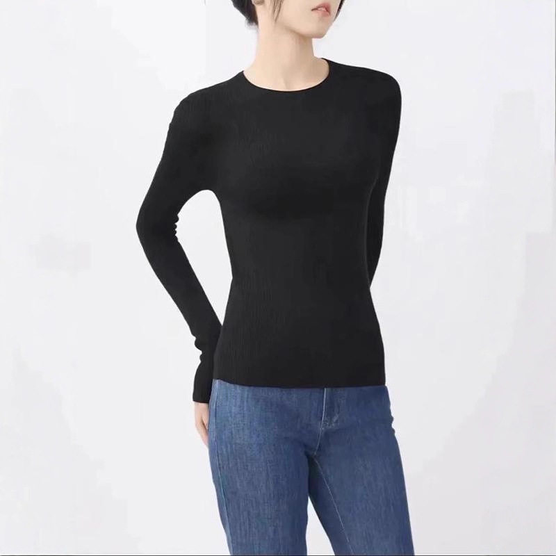 女装2025秋季百搭羊毛打底针织衫修身圆领舒适毛衣黑色红棕色气质