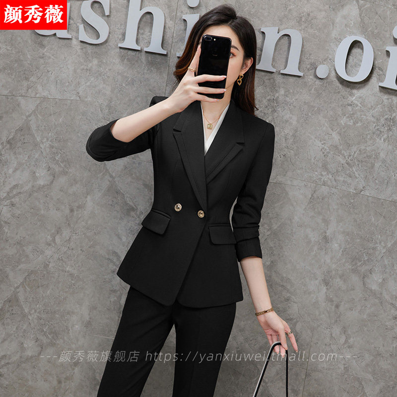 黑色西装外套女秋季气质女神范工作服职业装套装正装西服面试工装