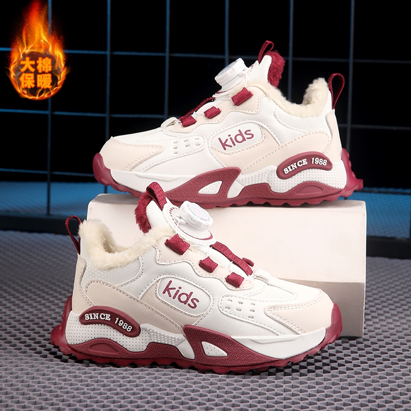CEO  ABC女童棉鞋冬季加绒皮面防水中大童运动鞋旋转扣儿童保暖鞋