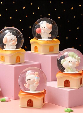 宠物公仔发光雪花水晶球摆件