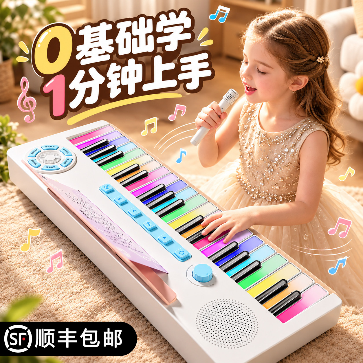 儿童彩虹蓝牙K歌早教电子琴玩具