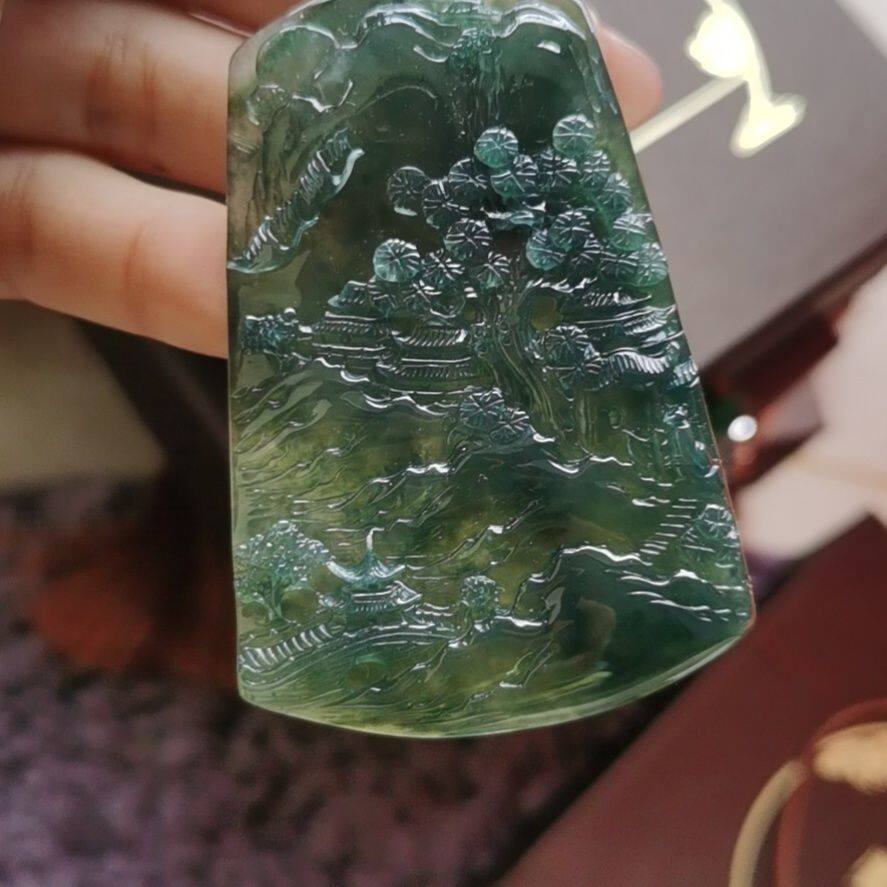 添英汇翡翠 纯天然a货翡翠冰种观音山水龙牌花鸟吊坠雕刻玉石新款