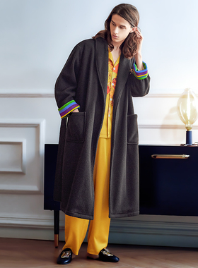 埃森费姆情侣秋冬睡袍男女式浴袍睡衣长袖羊羔绒加厚保暖家居晨袍