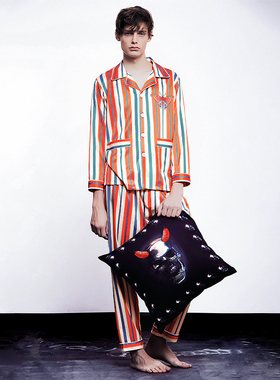 埃森费姆任宥纶同款品牌原创男士睡衣学院风撞色条纹印花休闲家居