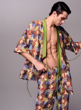 埃森费姆|采吉纳福||艾虎百家纹情侣睡衣中国福衣男女同款家居服