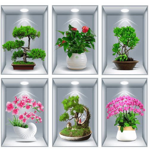 3d立体植物花卉客厅三联装饰画
