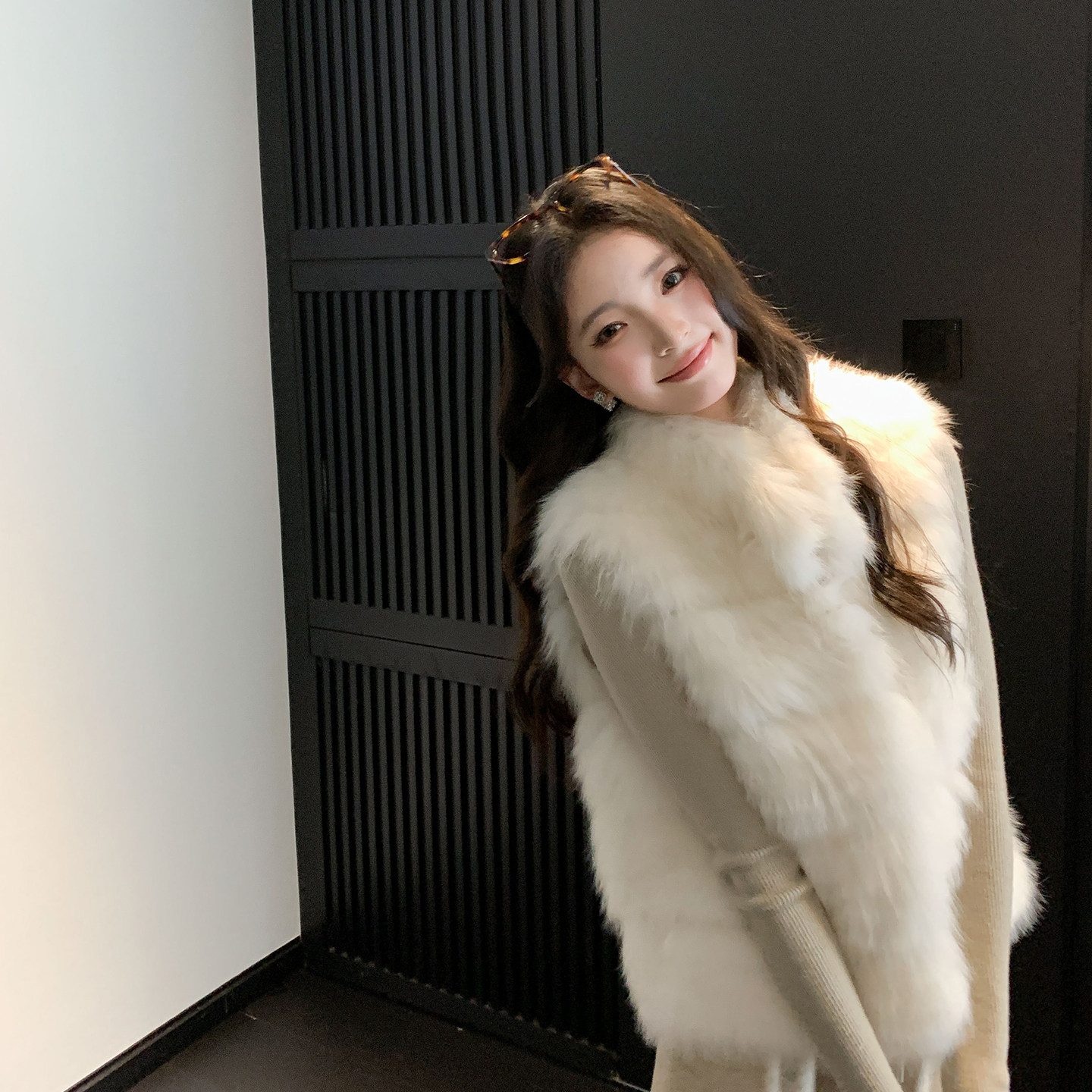 柚柚小姐车条狐狸毛皮草马甲女图片