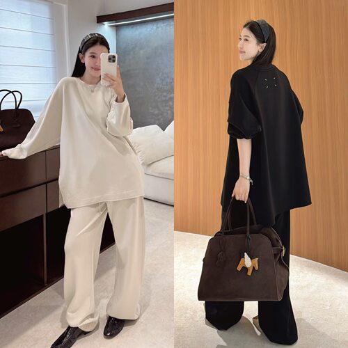 欧洲站2026春季圆领潮流后背明线卫衣长裤两件套休闲慵懒套装女潮