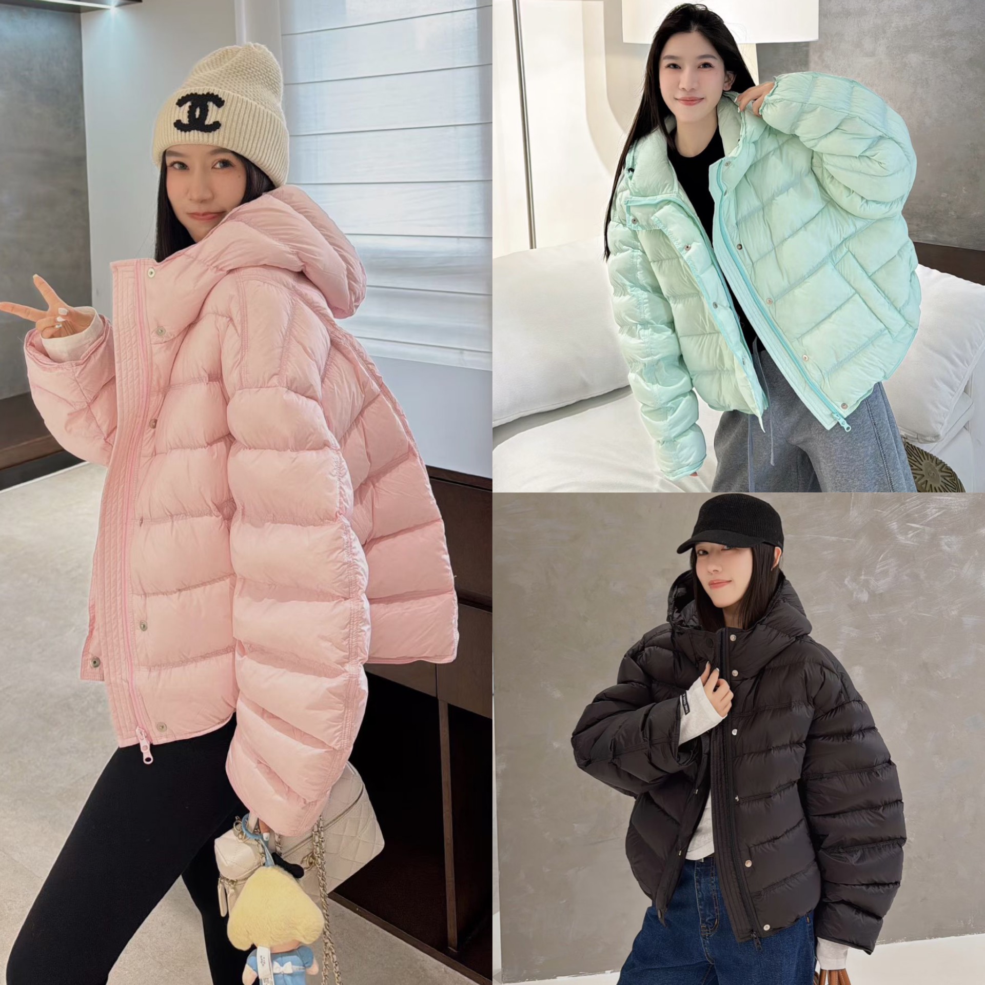欧洲站2025冬季欧货洋气连帽排骨压线A字版短款糖果色羽绒服外套