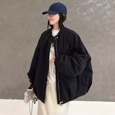 欧洲站2025冬季韩味褶皱松紧小立领大口袋A字版工装风羽绒服外套