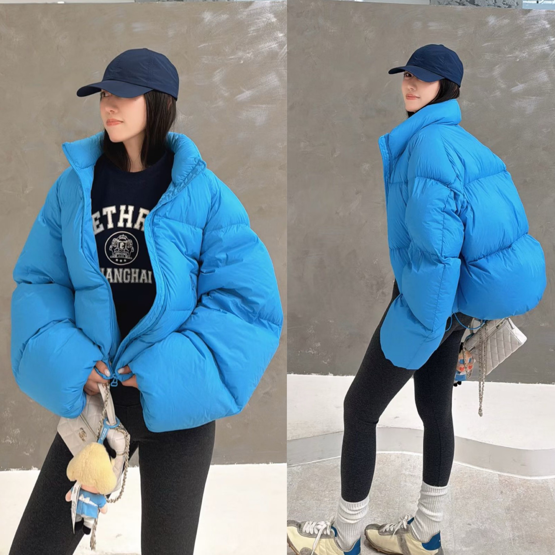 欧洲站2025冬季立领落肩灯笼袖A字短款糖果色鹅绒羽绒服外套女潮