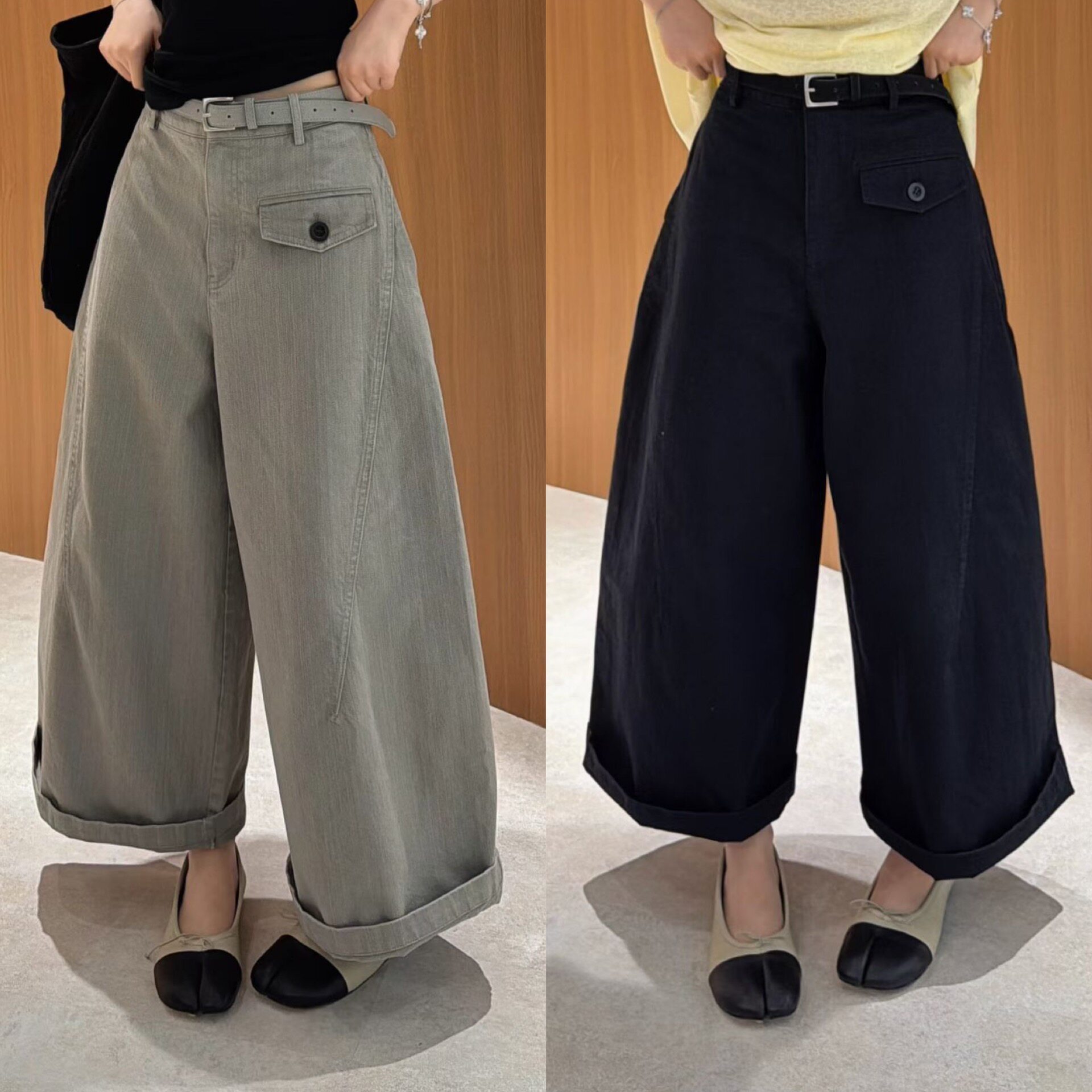 欧洲站2026夏季高腰一粒扣口袋盖设计显瘦阔腿裤九分牛仔裤休闲裤