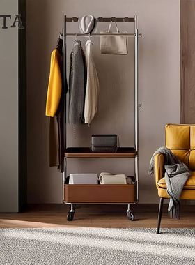 中古衣帽架高级可移动挂衣架落地不占空间卧室客厅置物衣架马鞍皮