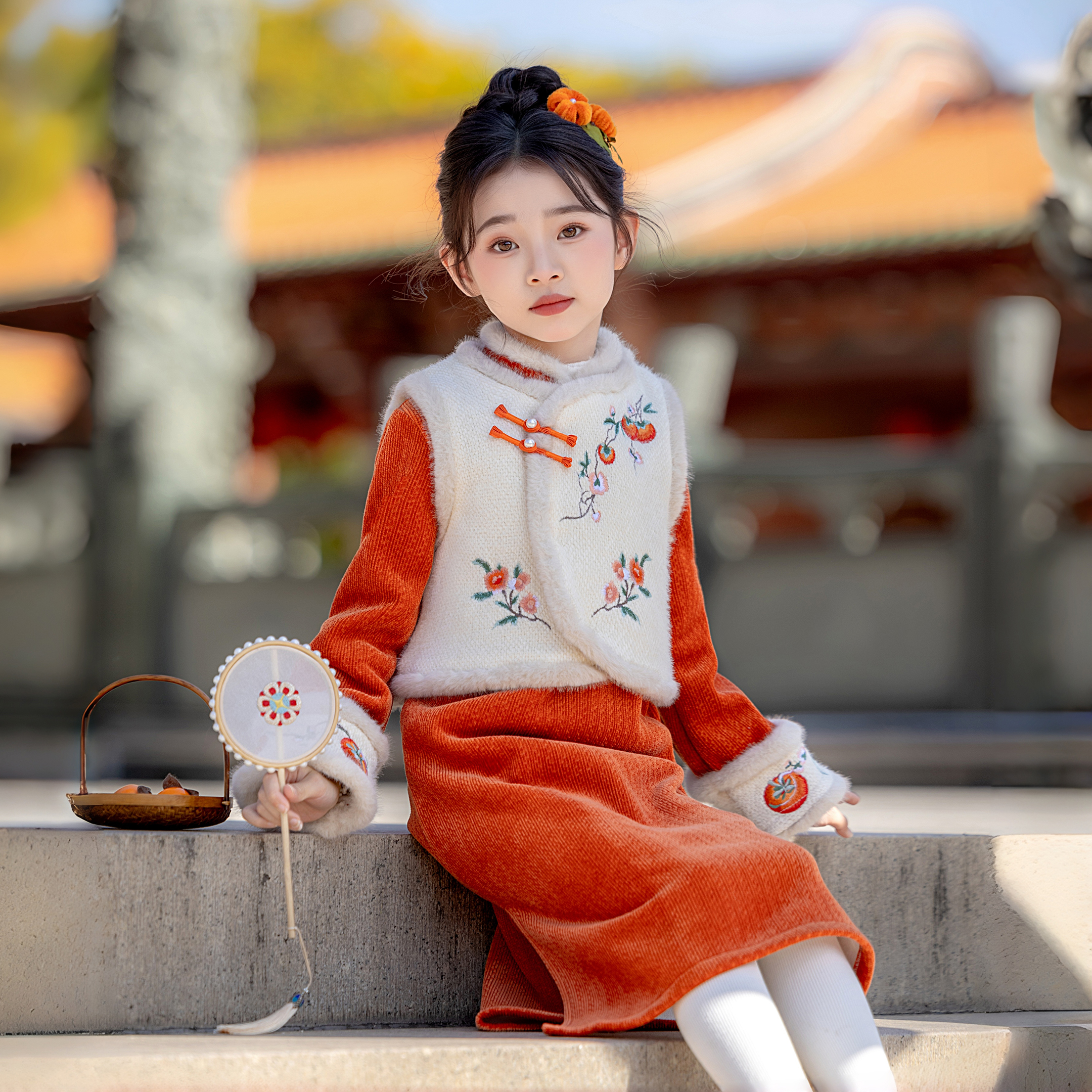 国风中式刺绣儿童旗袍冬季加绒