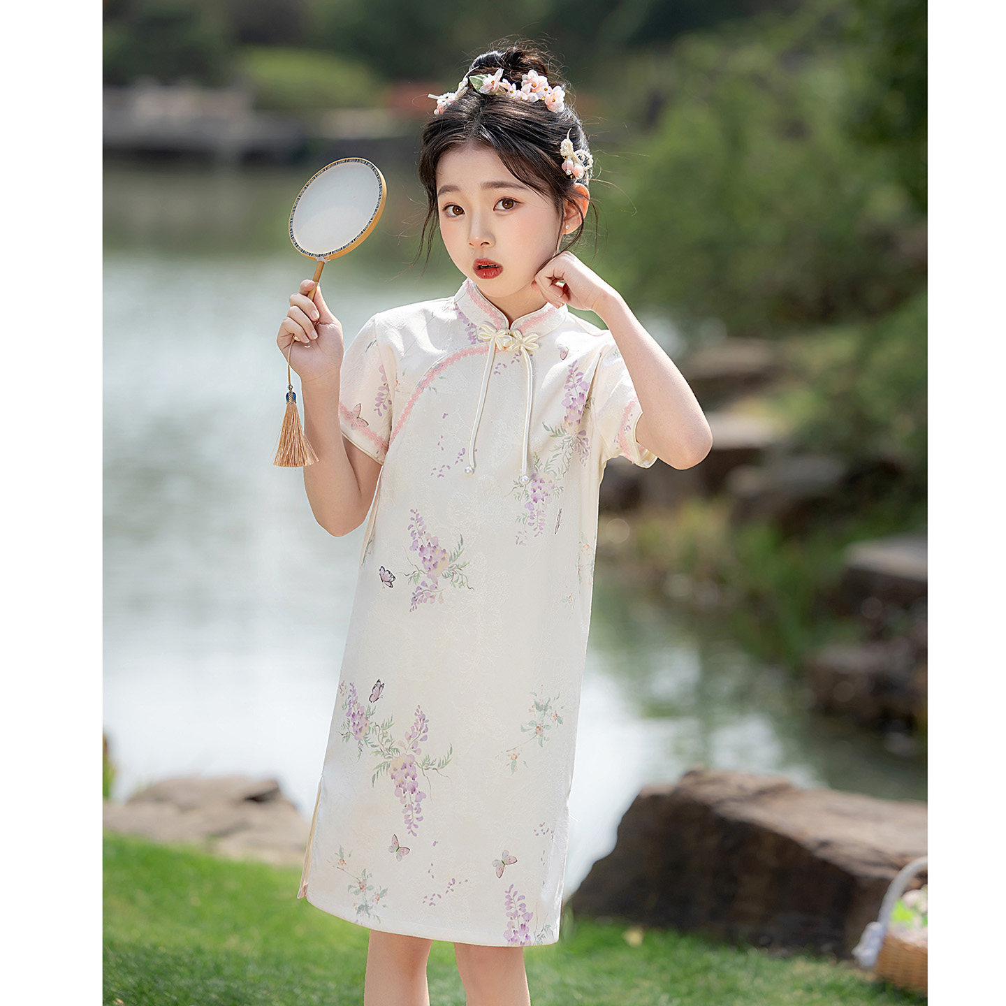 旗袍女童国风2026新款夏季儿童改良披肩连衣裙高级新中式唐装洋气